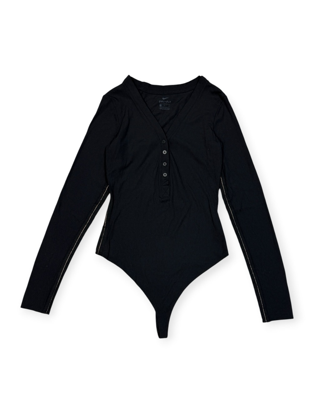 Nike Dri-Fit ribbed black long sleeve henley bodysuit